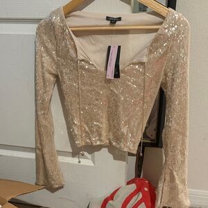 Wild Fable Sparkling Beige Sequin Blouse